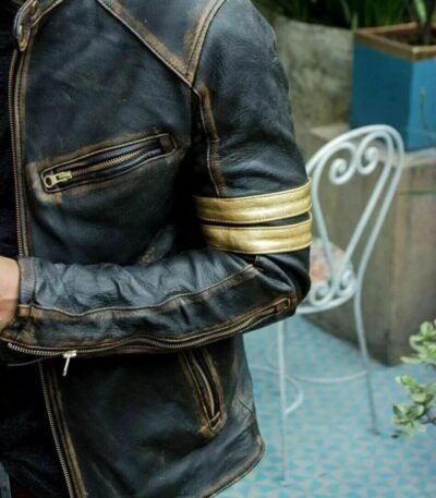 Men's Retro 3 Cafe Racer Biker Vintage Distress Black Jacket