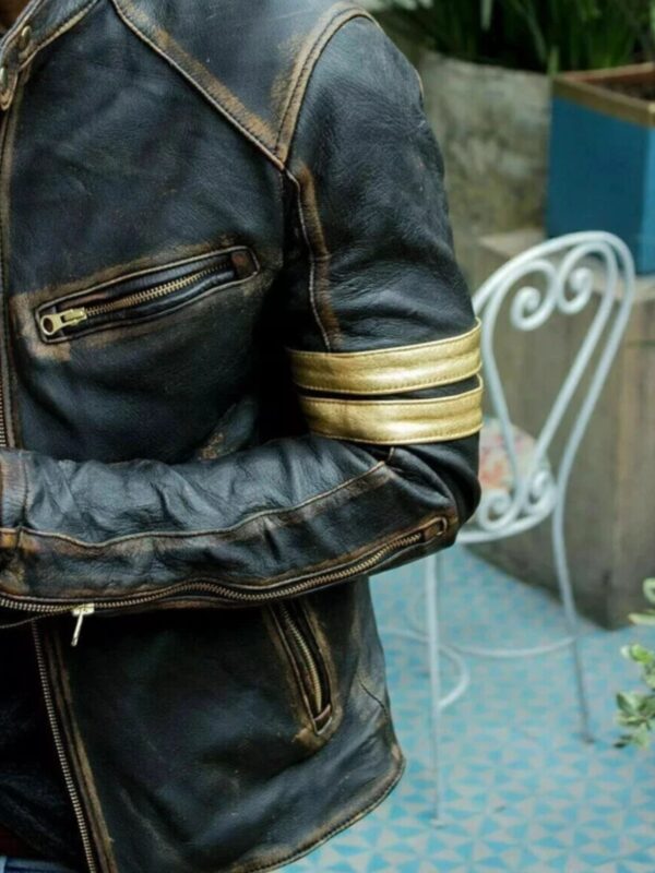 Men's Retro 3 Cafe Racer Biker Vintage Distress Black Jacket