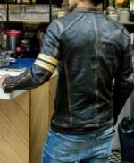 Men's Retro 3 Cafe Racer Biker Vintage Distress Black Jacket