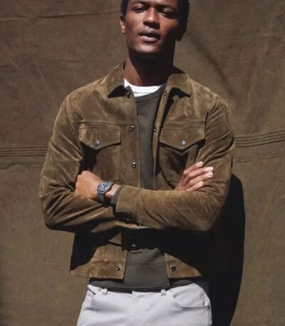 Mens Shirt Style Tan Brown Suede Leather Jacket