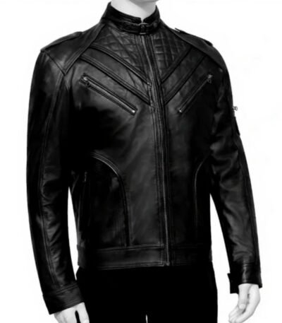 Mens Slim Fit Black Leather Biker Jacket