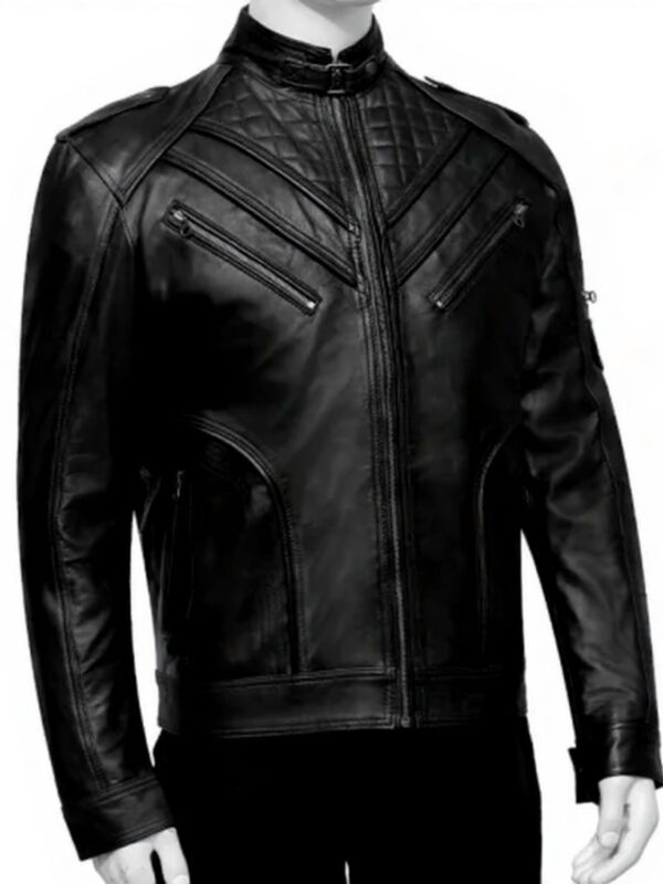 Mens Slim Fit Black Leather Biker Jacket