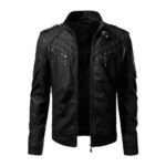 Mens Slim Fit Black Leather Biker Jacket