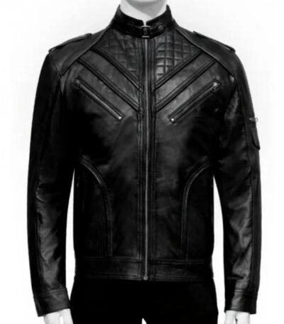 Mens Slim Fit Black Leather Biker Jacket