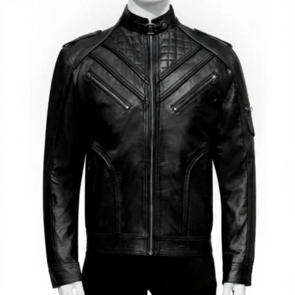 Mens Slim Fit Black Leather Biker Jacket