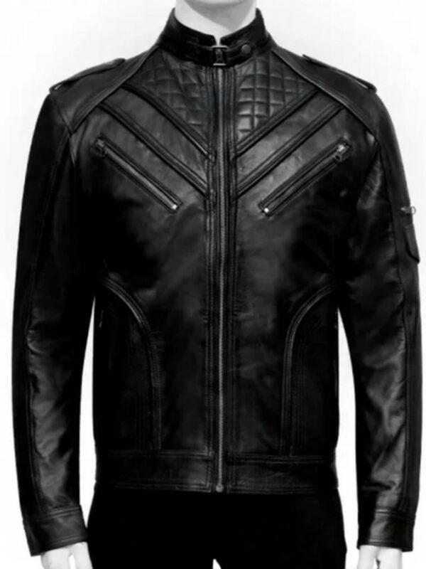 Mens Slim Fit Black Leather Biker Jacket