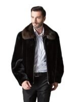 Mens Spread Mahogany Collar Mink Fur Coat