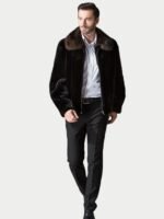 Mens Spread Mahogany Collar Mink Fur Coat