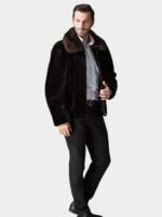 Mens Spread Mahogany Collar Mink Fur Coat