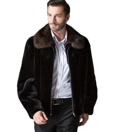 Mens Spread Mahogany Collar Mink Fur Coat