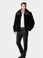 Mens Spread Mahogany Collar Mink Fur Coat