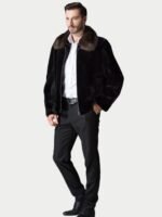 Mens Spread Mahogany Collar Mink Fur Coat