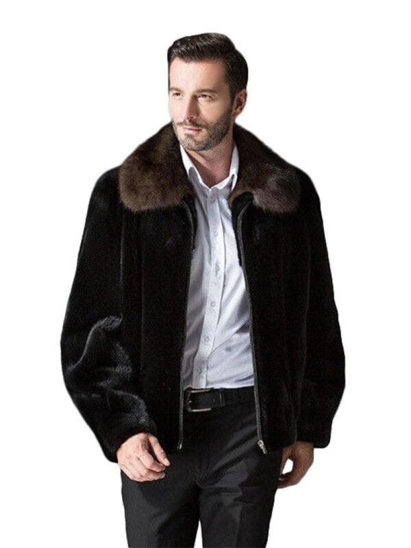Mens Spread Mahogany Collar Mink Fur Coat