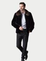 Mens Spread Mahogany Collar Mink Fur Coat