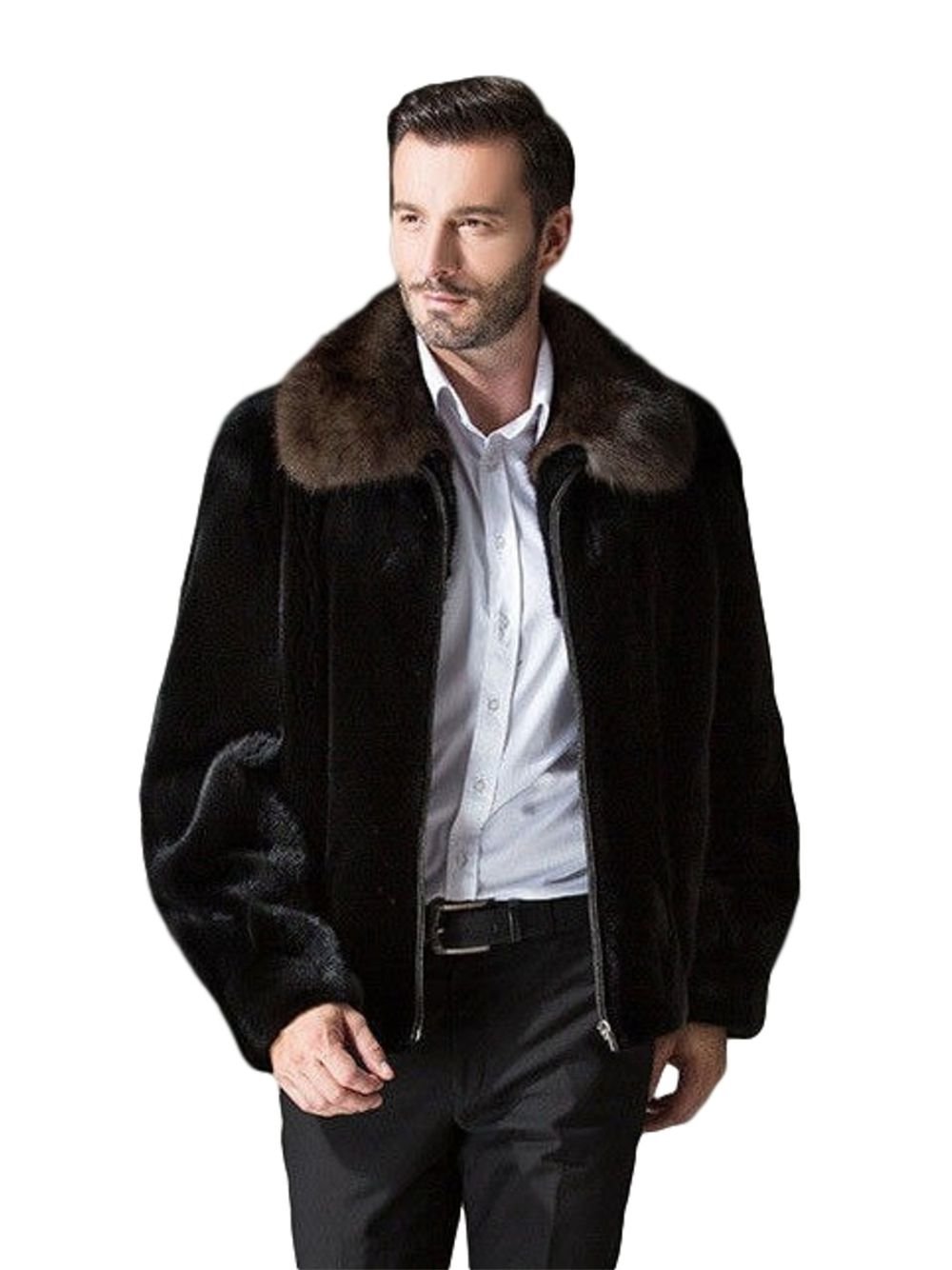 Mens Spread Mahogany Collar Mink Fur Coat Mens Spread Mahogany Collar Mink Fur Coat