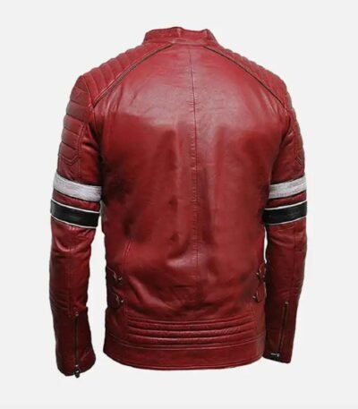 Mens Stylish Cafe Racer Style Red Leather Biker Jacket