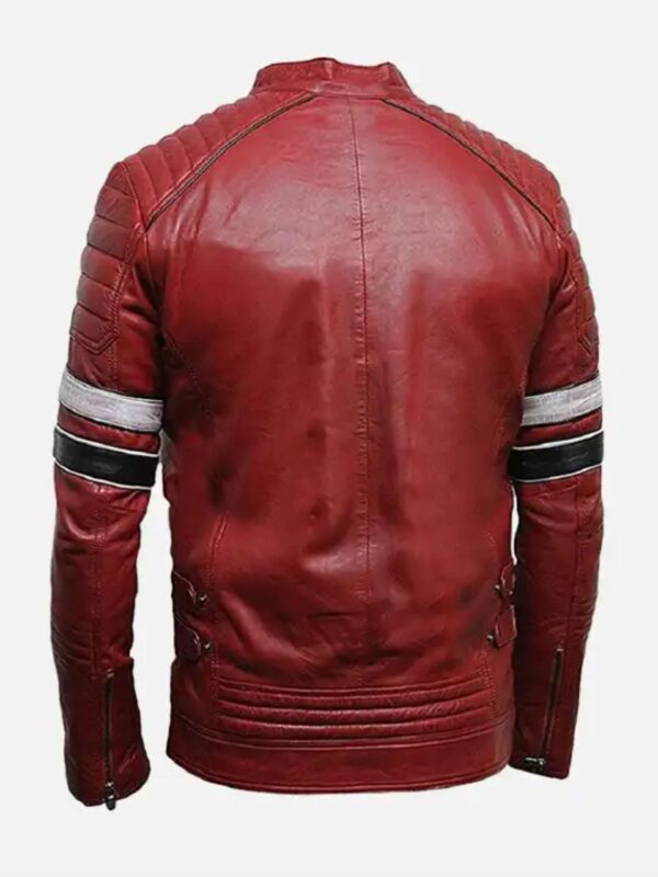 Mens Stylish Cafe Racer Style Red Leather Biker Jacket