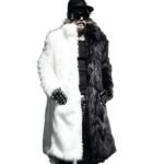 Men’s Thickening Black and White Fur Trench Coat