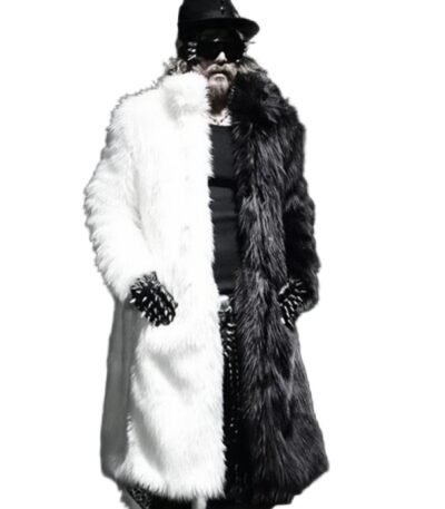 Men’s Thickening Black and White Fur Trench Coat