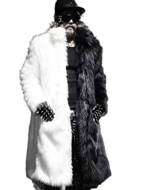 Men’s Thickening Black and White Fur Trench Coat
