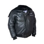 Mens Top Gun Black Zipper Hooded Bomber Leather Jacket