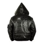 Mens Top Gun Black Zipper Hooded Bomber Leather Jacket