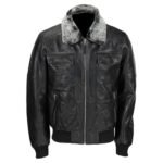 Mens Vintage Bomber Detachable Fur Collar Jacket