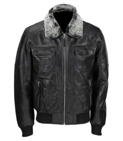 Mens Vintage Bomber Detachable Fur Collar Jacket