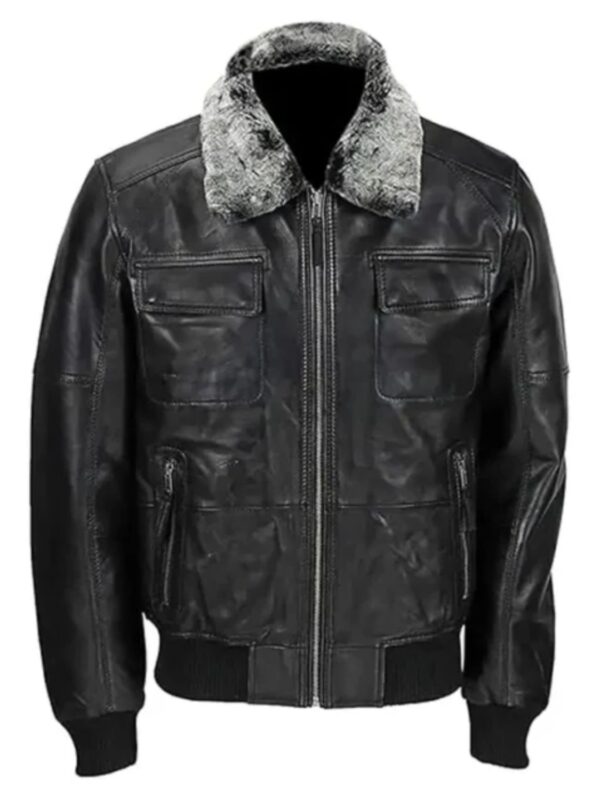 Mens Vintage Bomber Detachable Fur Collar Jacket