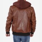 Mens Vintage Brown Cafe Racer Detach Hood Bomber Jacket