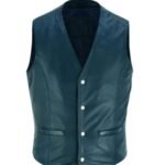 Mens Vintage Classic Blue Leather Vest