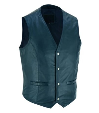 Mens Vintage Classic Blue Leather Vest