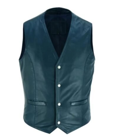 Mens Vintage Classic Blue Leather Vest