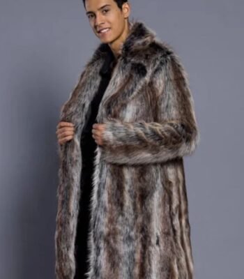 Mens White and Grey Cross Hooded Mink Fur Coat