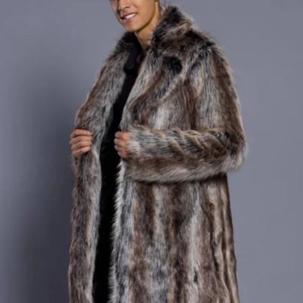 Mens White and Grey Cross Hooded Mink Fur Coat