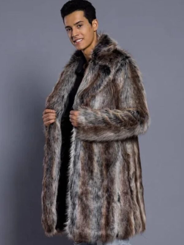 Mens White and Grey Cross Hooded Mink Fur Coat