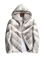 Mens White and Grey Cross Hooded Mink Fur Coat