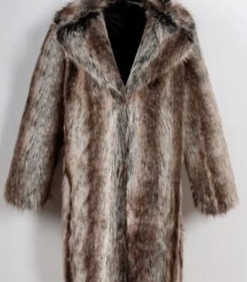 Mens White and Grey Cross Hooded Mink Fur Coat