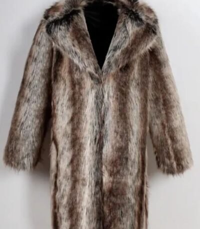 Mens White and Grey Cross Hooded Mink Fur Coat