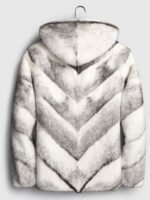 Mens White and Grey Cross Hooded Mink Fur Coat