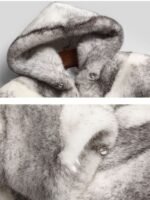 Mens White and Grey Cross Hooded Mink Fur Coat