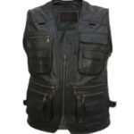 Mens Workwear Black Leather Safari Vest