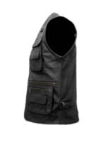 Mens Workwear Black Leather Safari Vest