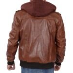 Mens and Womens Biker Bomber Brown Leather Hooded Jacket