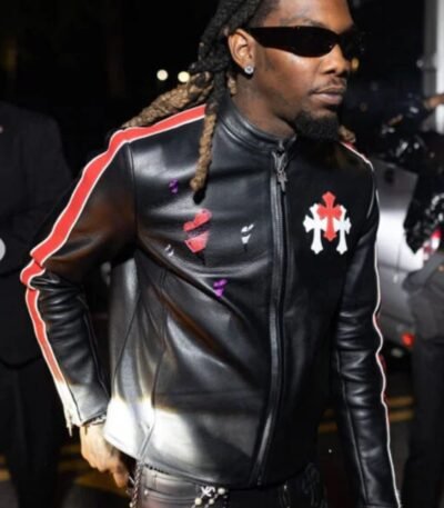 Met Gala 2023 Offset Black Leather Jacket