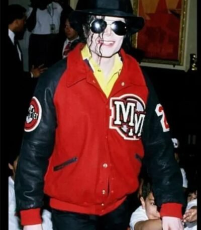 Michael Jackson Red Fleece Letterman Varsity Bomber Jacket