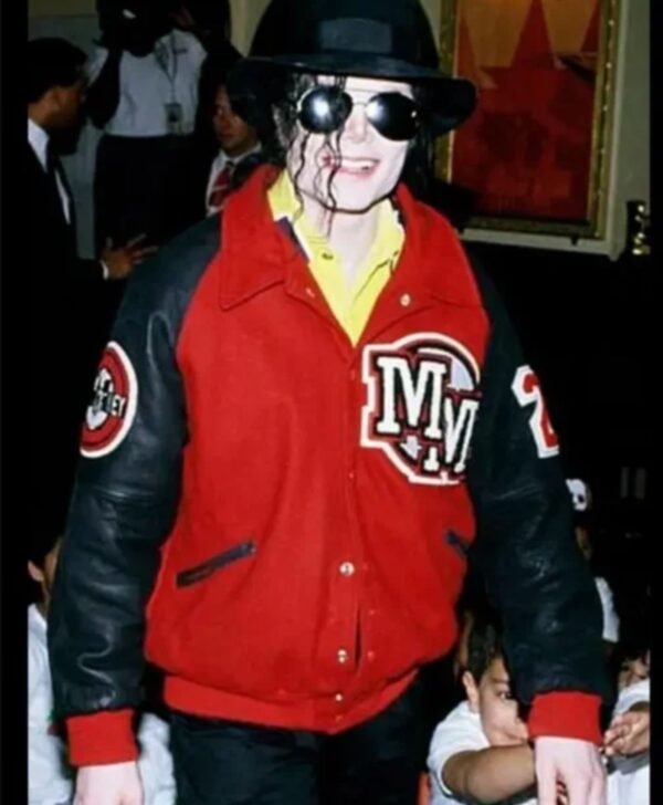 Michael Jackson Red Fleece Letterman Varsity Bomber Jacket