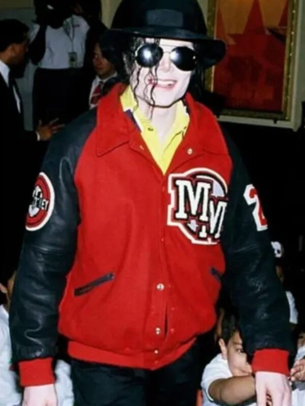 Michael Jackson Red Fleece Letterman Varsity Bomber Jacket