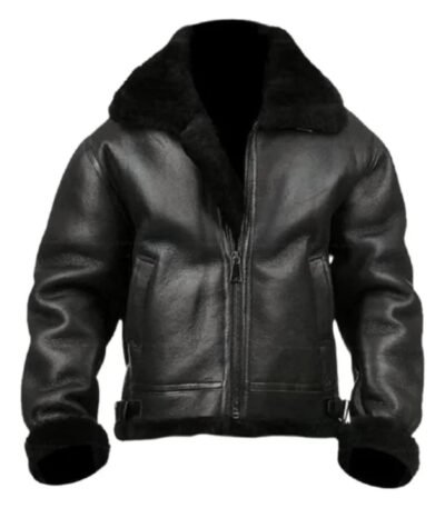 Michael Large Fur Collar Black Leather Jacket