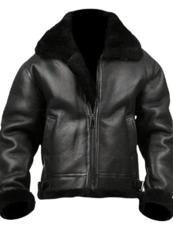 Michael Large Fur Collar Black Leather Jacket